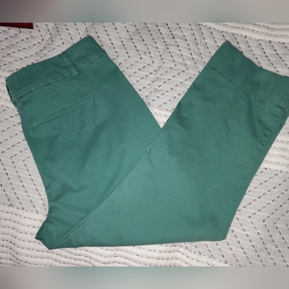 Ann Taylor Factory Petite 8P Teal Ankle Pants Stretch Cotton Cuffed